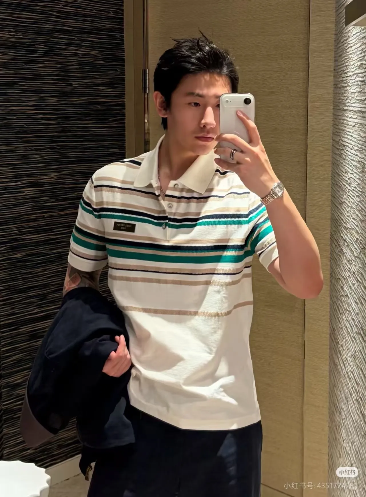 Louis Vuitton/Louis Vuitton leather label striped Polo short sleeves